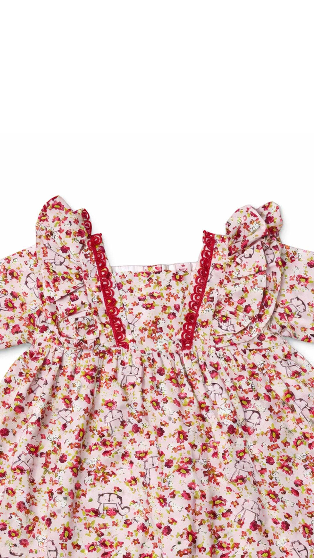 Girls Printed Frock - Pink