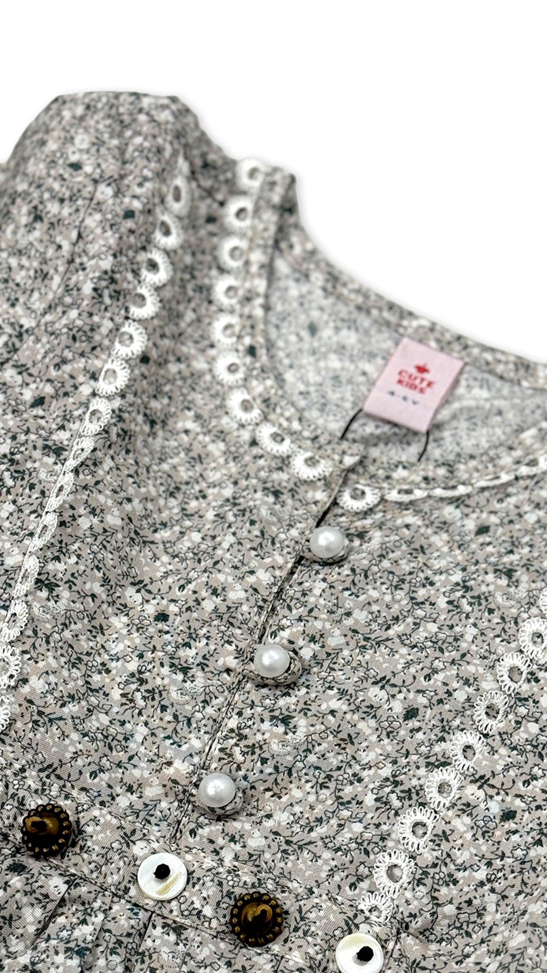 Girls Printed Frock - Skin