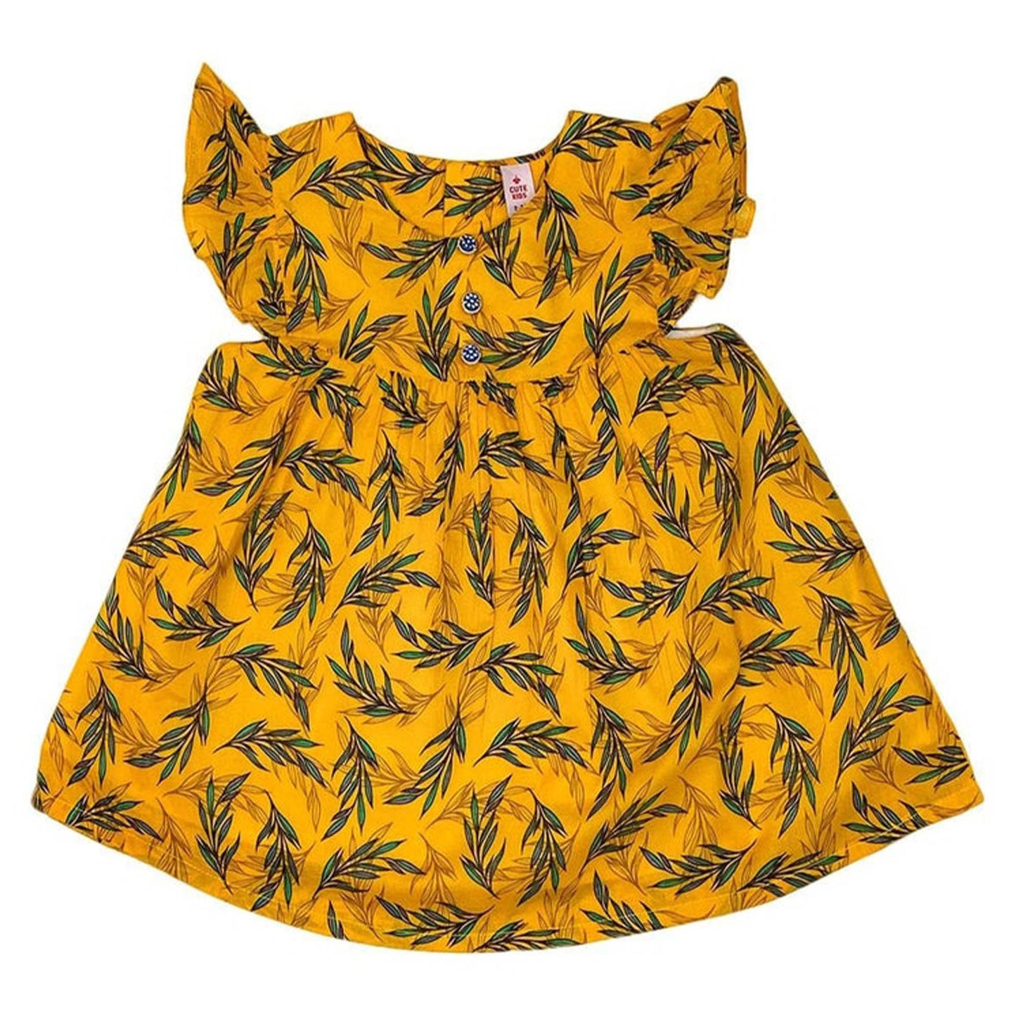 Girls Printed Lawn Frock – Yellow & Green