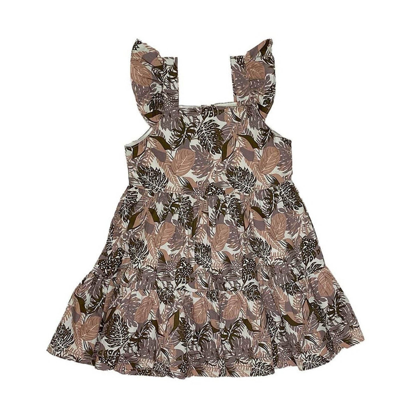 Girls Printed Frock-Brown Green