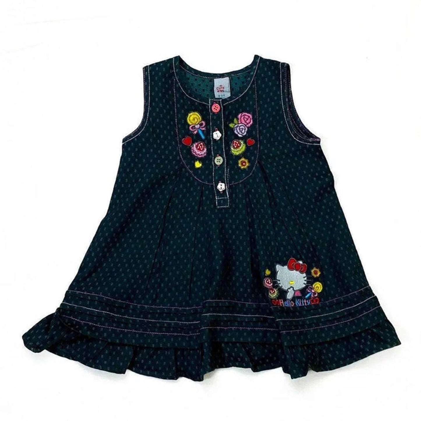 Girls Embroided Dobby Frock - Green