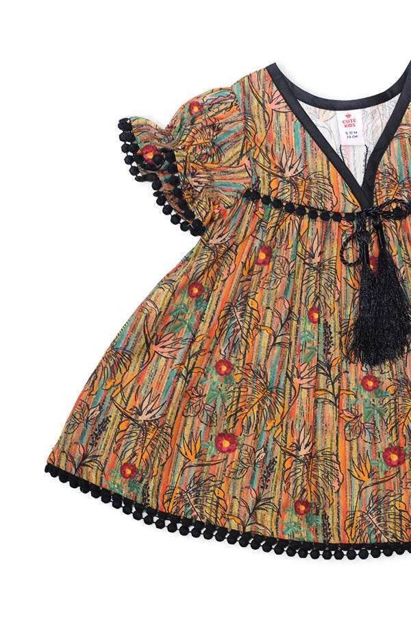 Girls Ethnic-Inspired Printed Top β Brown Multicolor - Cute Kids