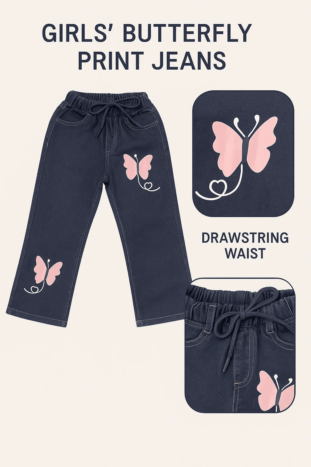 Butterfly Denim Pants - Dark Shade