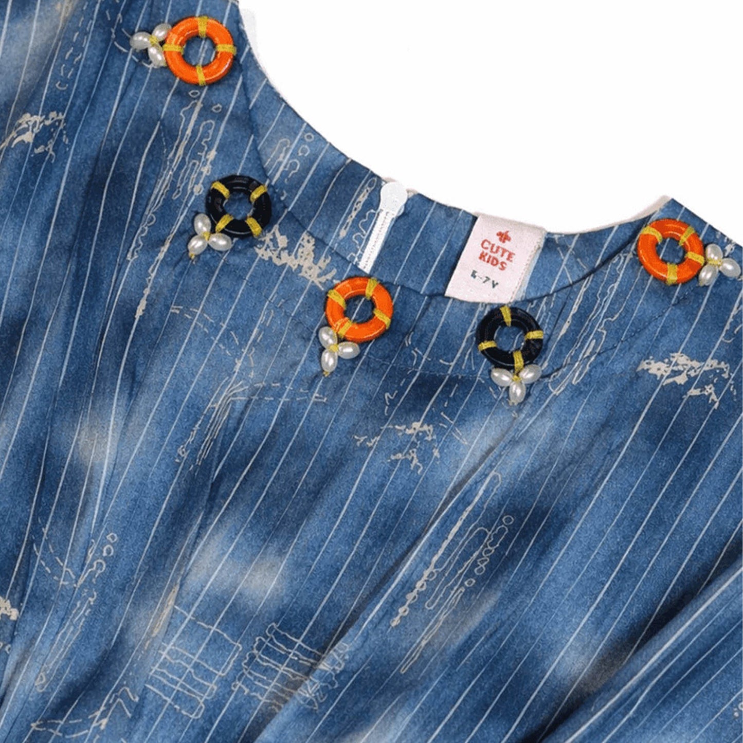 Girls Printed Frock - Blue