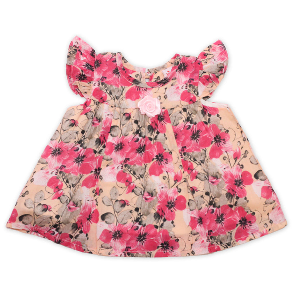 Girls Printed Lawn Frock – Pink Floral