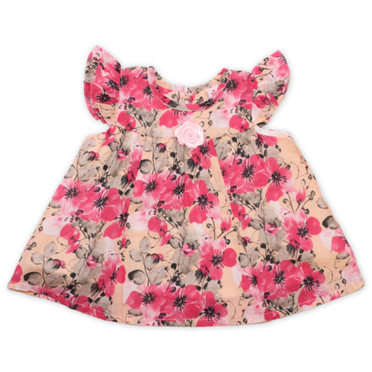 Girls Printed Lawn Frock – Pink Floral