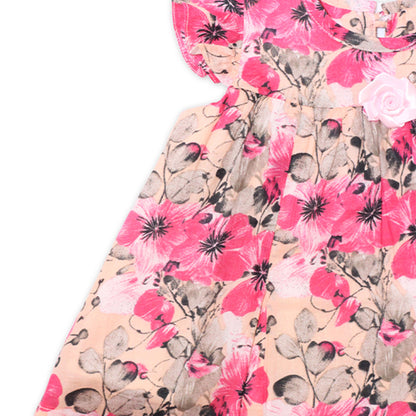 Girls Printed Lawn Frock – Pink Floral