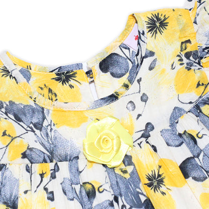 Girls Printed Lawn Frock – Yellow Floral