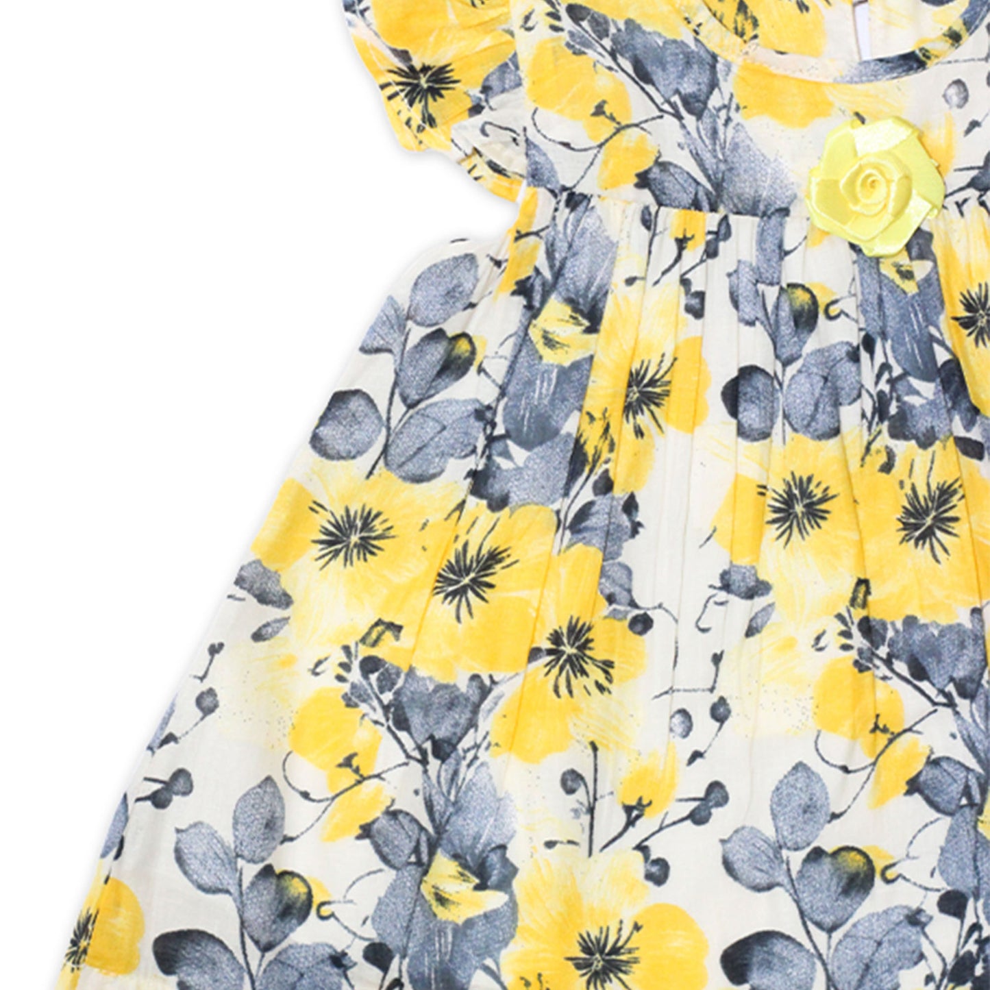 Girls Printed Lawn Frock – Yellow Floral