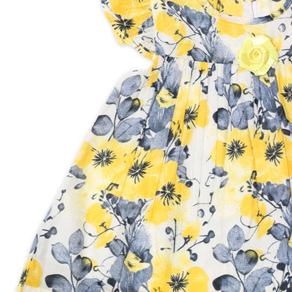 Girls Printed Lawn Frock – Yellow Floral