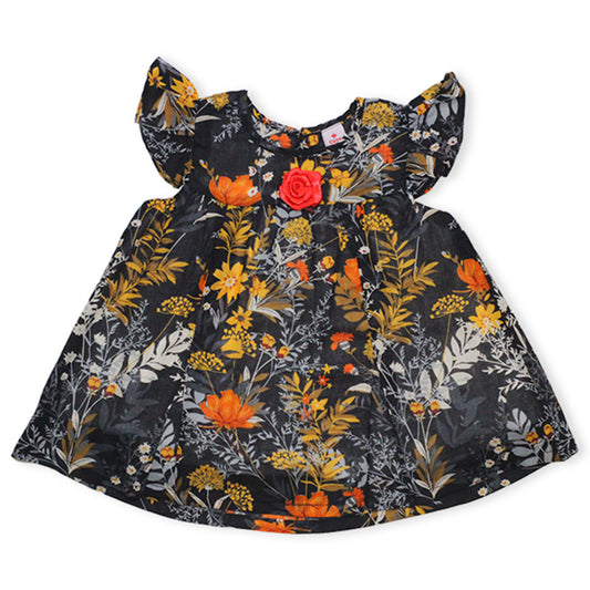 Girls Floral Lawn Frock – Black