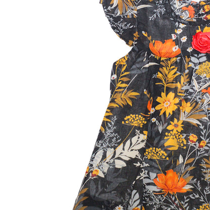 Girls Floral Lawn Frock – Black