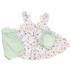 Newborn Floral Printed Co-ord Set with Purse – White & Mint