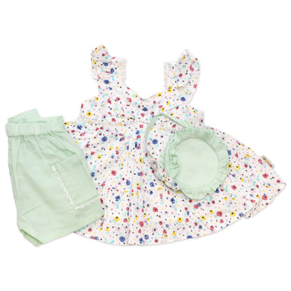 Newborn Floral Printed Co-ord Set with Purse – White & Mint