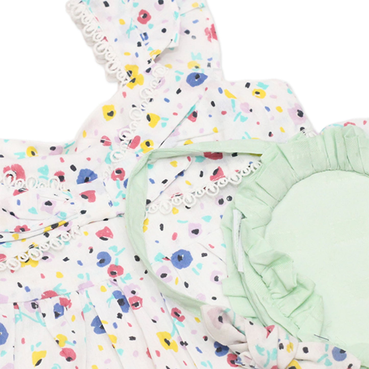 Newborn Floral Printed Co-ord Set with Purse – White & Mint