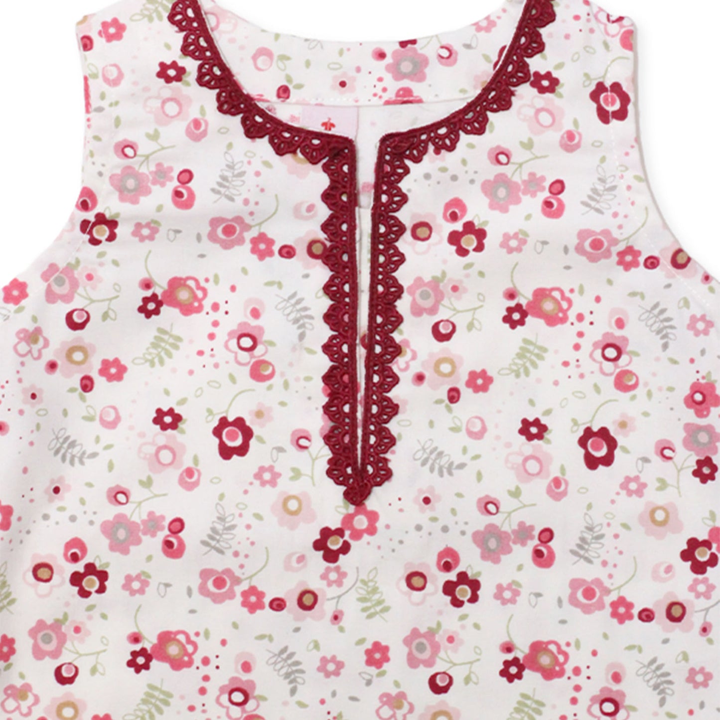 Girls Printed Cotton Co-ord Set – White & Multi-Colored Blooms
