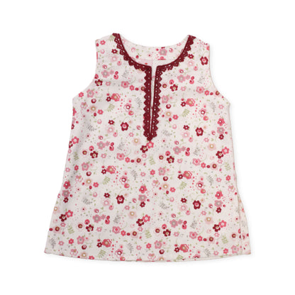 Girls Printed Cotton Co-ord Set – White & Multi-Colored Blooms