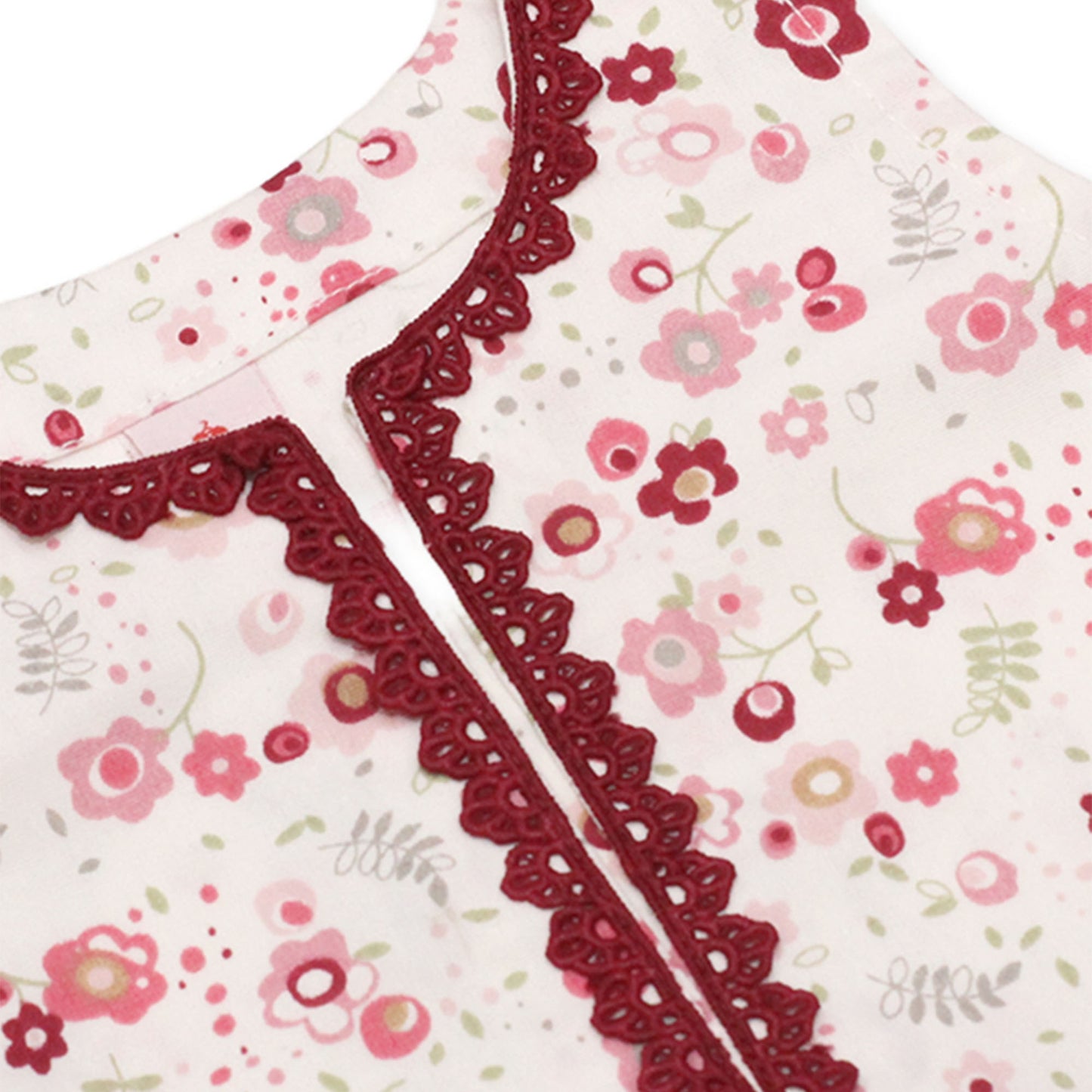 Girls Printed Cotton Co-ord Set – White & Multi-Colored Blooms