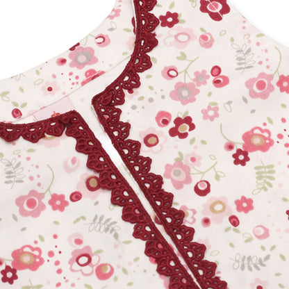 Girls Printed Cotton Co-ord Set – White & Multi-Colored Blooms