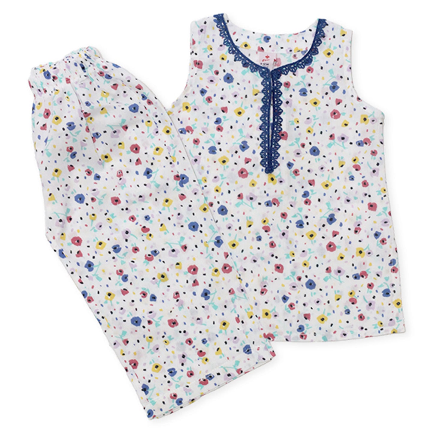 Girls Printed Cotton Co-ord Set – White & Multi