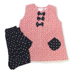 NewBorn Bow Heart Printed & Polka Dot Co-ord Set – Red & Navy