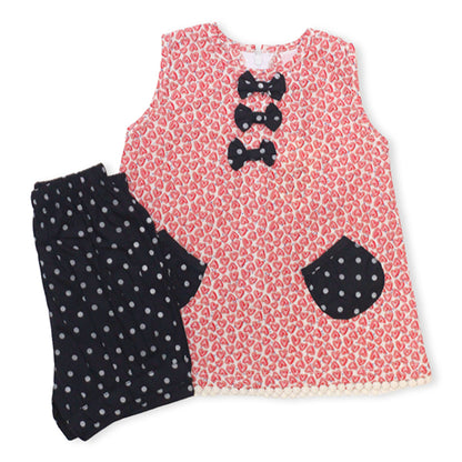 NewBorn Bow Heart Printed & Polka Dot Co-ord Set – Red & Navy