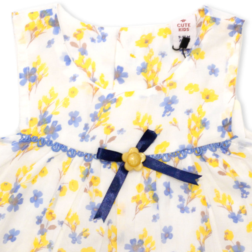 NewBorn Floral Printed Co-ord Set with Panty – White, Yellow & Blue