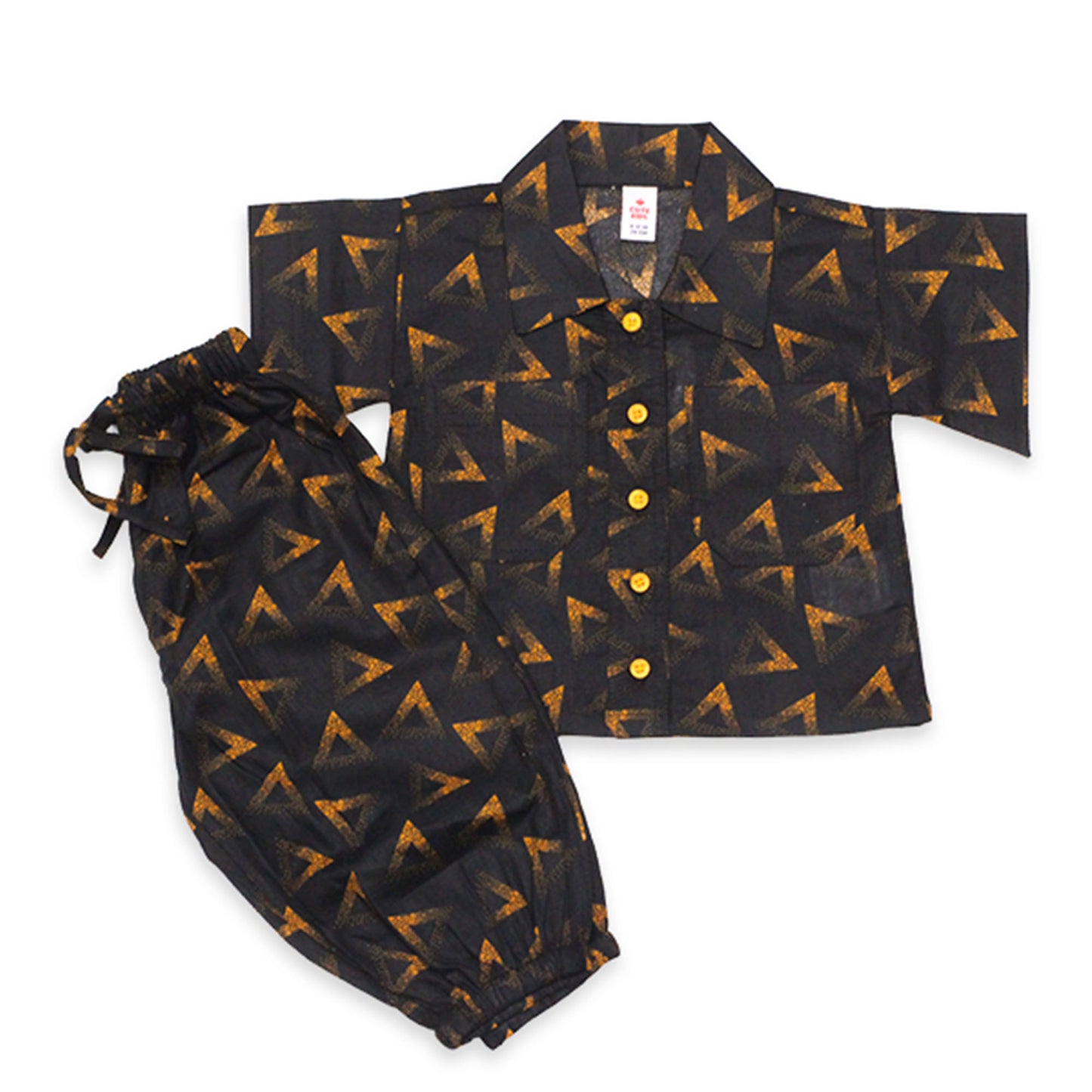 Girls Printed Co-ord Set – Black & Mustard