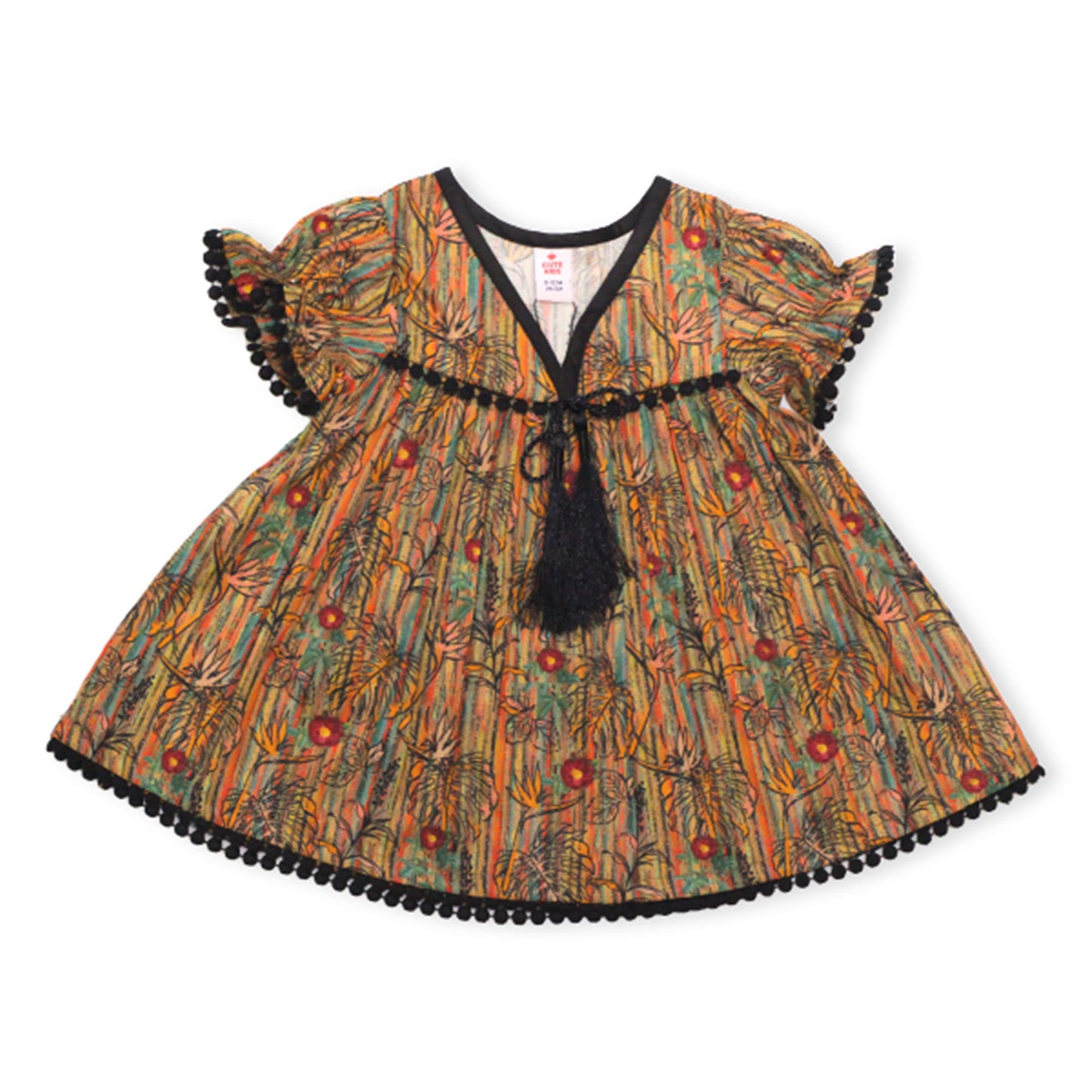 Girls Ethnic-Inspired Printed Top – Brown Multicolor