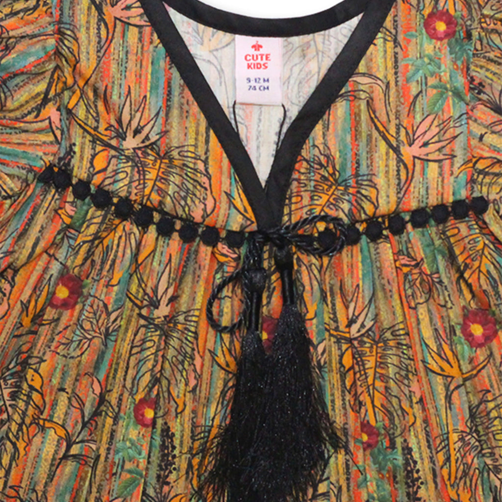 Girls Ethnic-Inspired Printed Top – Brown Multicolor