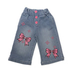 Girls Bow Printed Jeans - Mid Shade