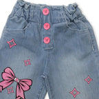 Girls Bow Printed Jeans - Mid Shade