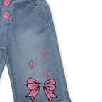 Girls Bow Printed Jeans - Mid Shade