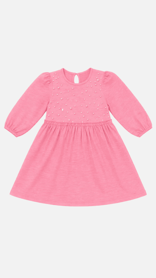 Girls Frock Pearls In Pink Color
