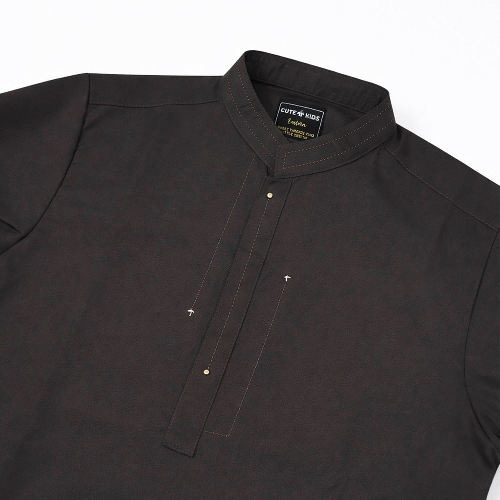 Boys Embroidered Shalwar Suits - Chocolate Brown