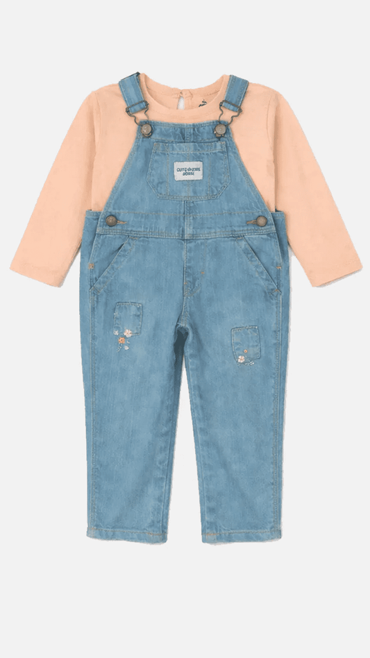 Newborn Denim Romper With Peach Inner