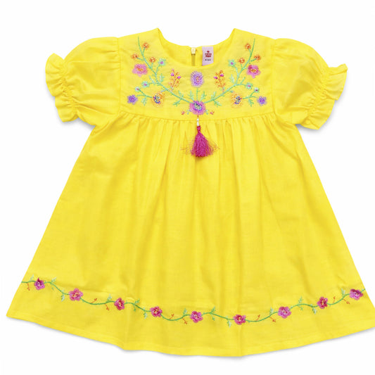 Girls Embroidered Frocks - Yellow