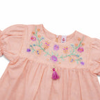 Girls Embroidered Frocks - Peach