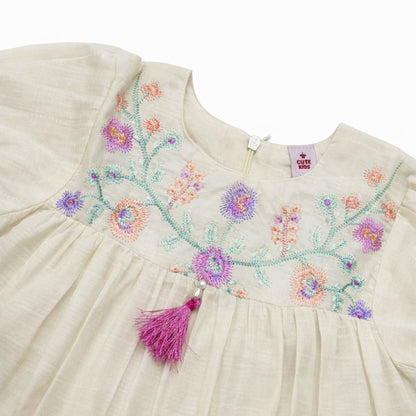 Girls Embroidered Frocks - Skin