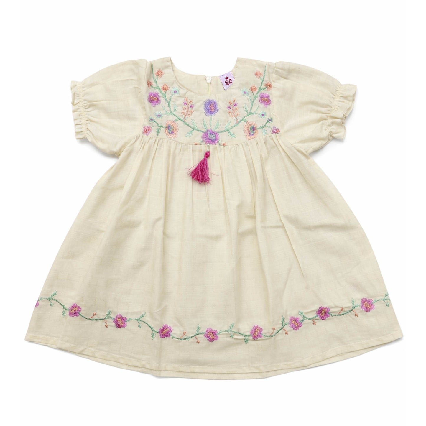 Girls Embroidered Frocks - Skin