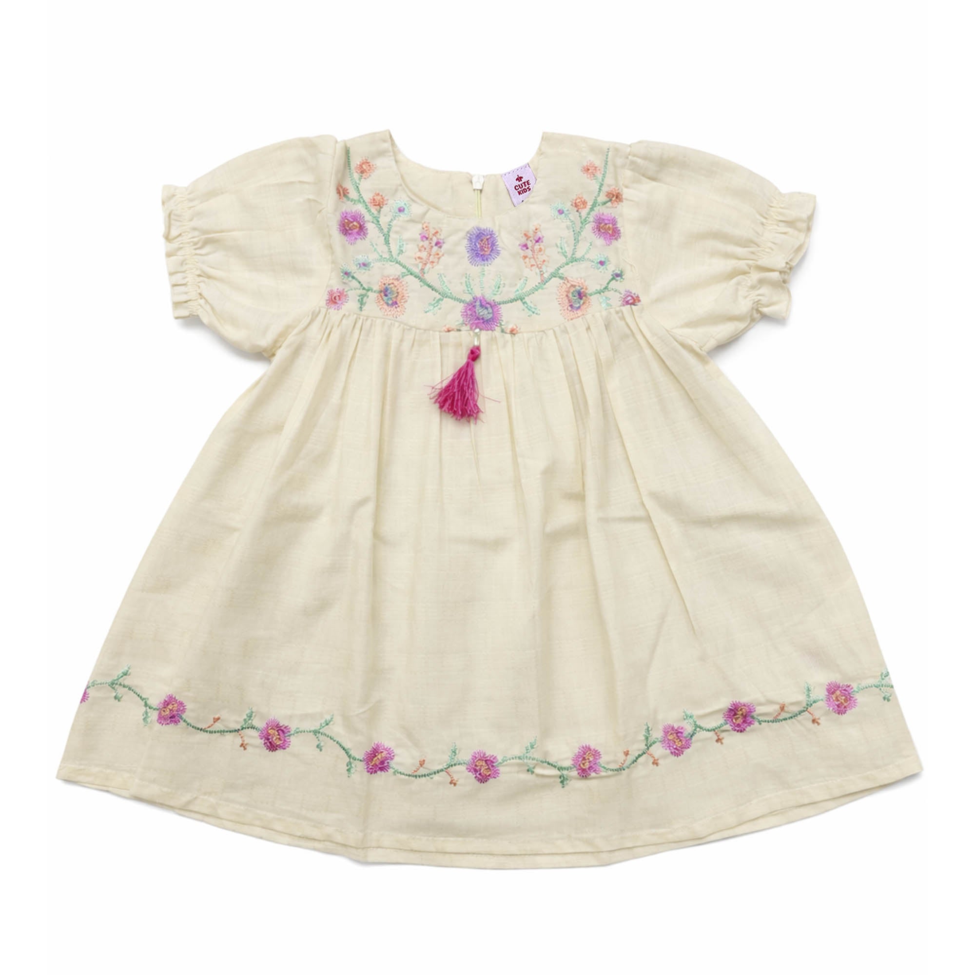 Girls Embroidered Frocks - Skin