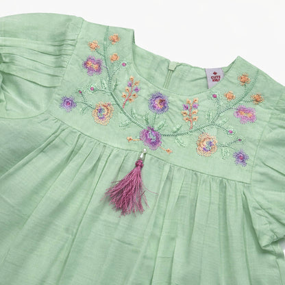 Girls Embroidered Frocks - Green