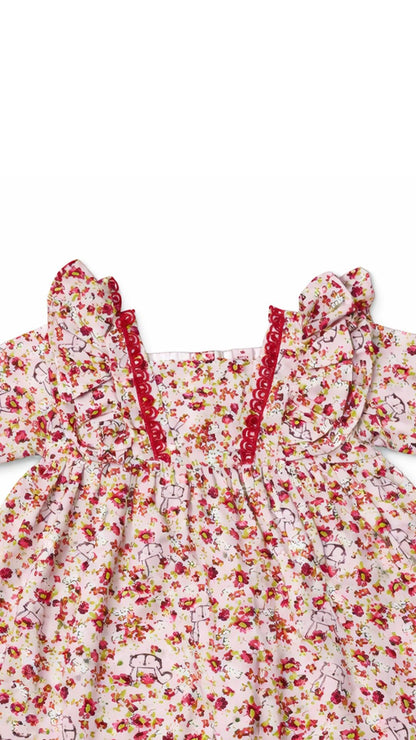 Girls Printed Frock - Pink