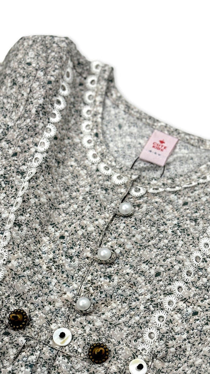 Girls Printed Frock - Skin