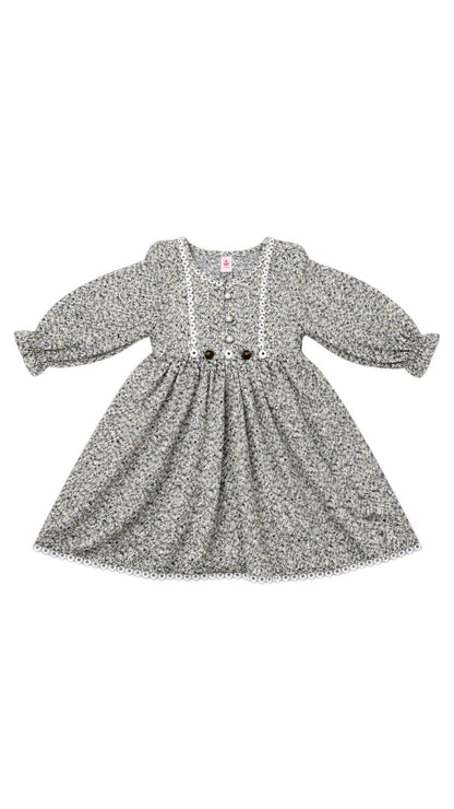 Girls Printed Frock - Skin