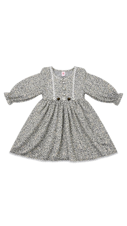 Girls Printed Frock - Skin