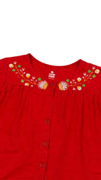 Girls Embroidered Top - Red