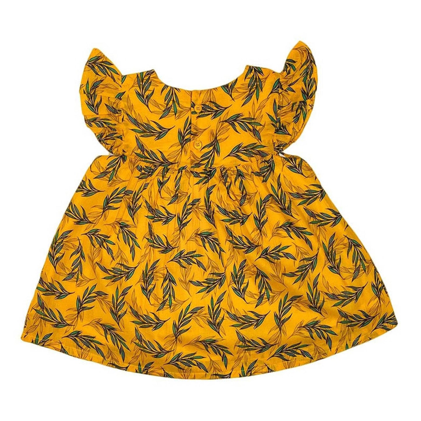 Girls Printed Lawn Frock – Yellow & Green