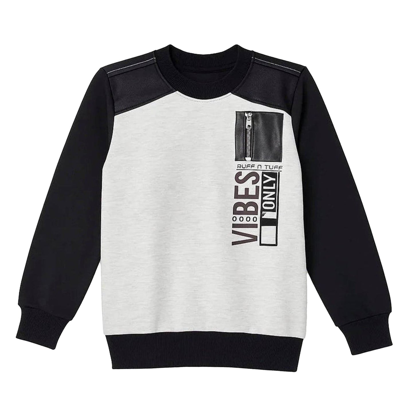 Boys “Good Vibes Only” Crewneck Sweatshirt – Black & Grey