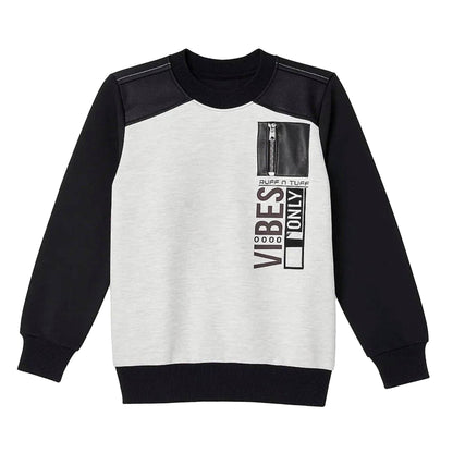 Boys “Good Vibes Only” Crewneck Sweatshirt – Black & Grey